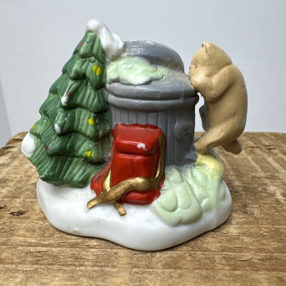 Lemax Dickensvale 1991 Porcelain Cat with Trash Can Christmas Village Decor